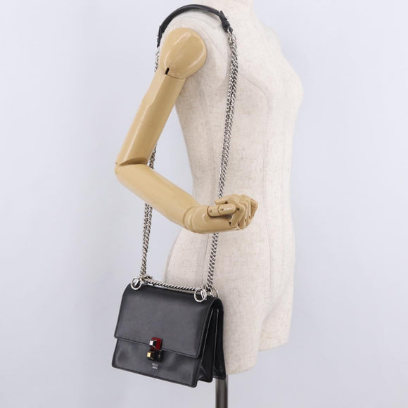 FENDI Canay Chain Shoulder Bag Leather Black Silver 8M0381 Auth 210607A