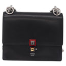 FENDI Canay Chain Shoulder Bag Leather Black Silver 8M0381 Auth 210607A-2