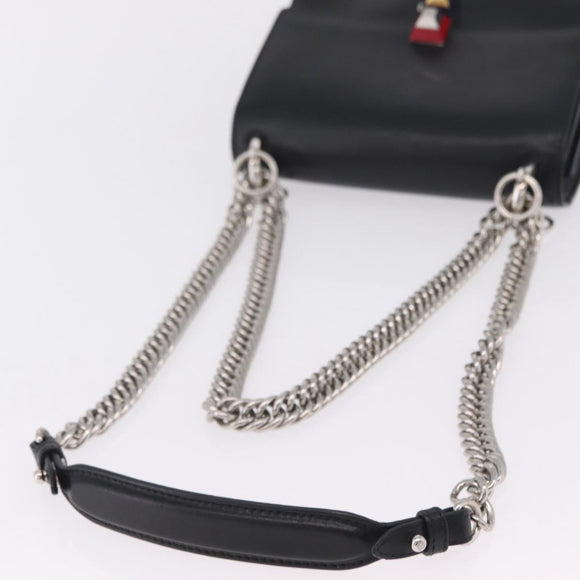 FENDI Canay Chain Shoulder Bag Leather Black Silver 8M0381 Auth 210607A