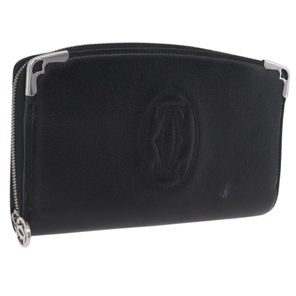 Cartier Marcello Long Wallet Leather Black Silver Auth 210609V