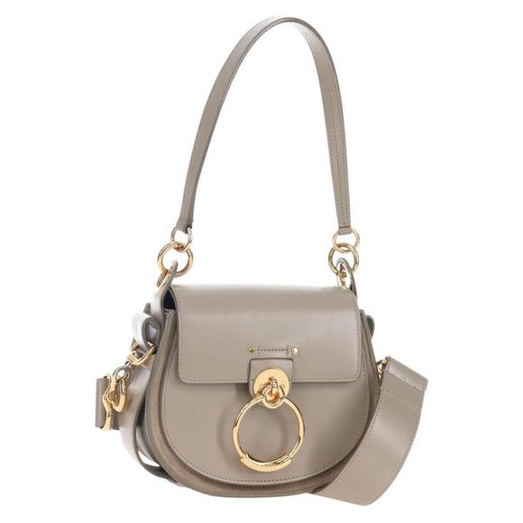 Chloe Tess Shoulder Bag Leather 2way Beige Gold Auth 210610V