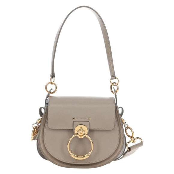 Chloe Tess Shoulder Bag Leather 2way Beige Gold Auth 210610V