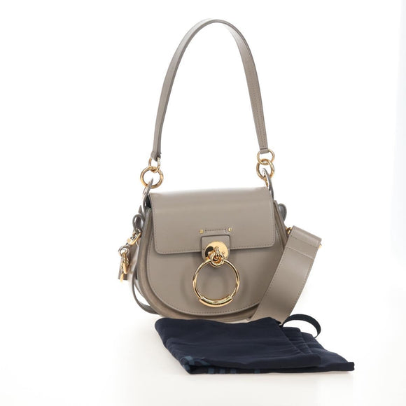 Chloe Tess Shoulder Bag Leather 2way Beige Gold Auth 210610V
