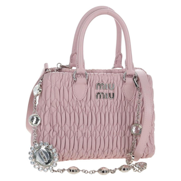 Miu Miu Matelasse Chain Shoulder Bag Leather 2way Pink Silver Auth 210611SAM