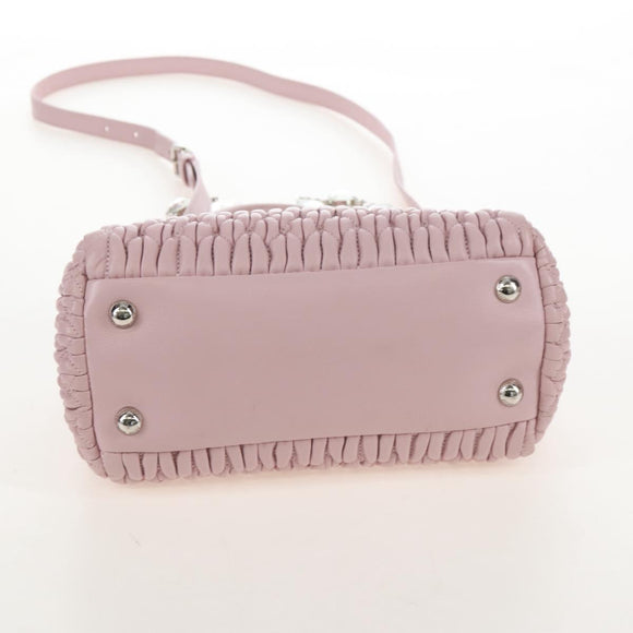 Miu Miu Matelasse Chain Shoulder Bag Leather 2way Pink Silver Auth 210611SAM