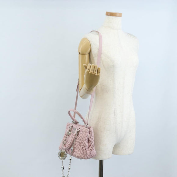 Miu Miu Matelasse Chain Shoulder Bag Leather 2way Pink Silver Auth 210611SAM