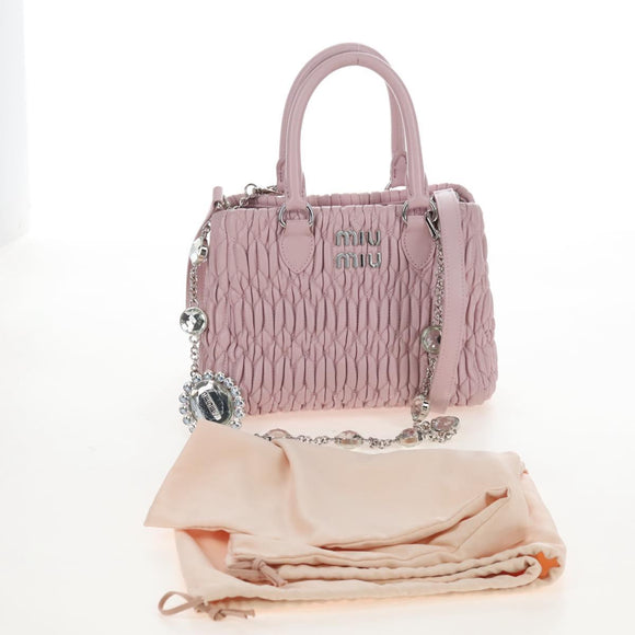 Miu Miu Matelasse Chain Shoulder Bag Leather 2way Pink Silver Auth 210611SAM