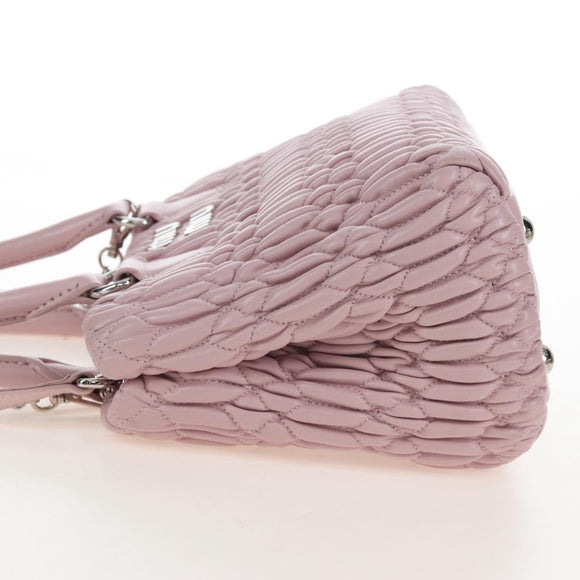 Miu Miu Matelasse Chain Shoulder Bag Leather 2way Pink Silver Auth 210611SAM