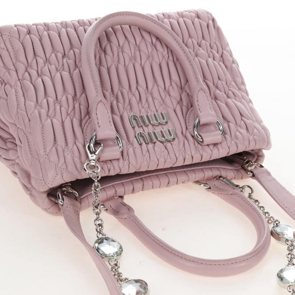 Miu Miu Matelasse Chain Shoulder Bag Leather 2way Pink Silver Auth 210611SAM