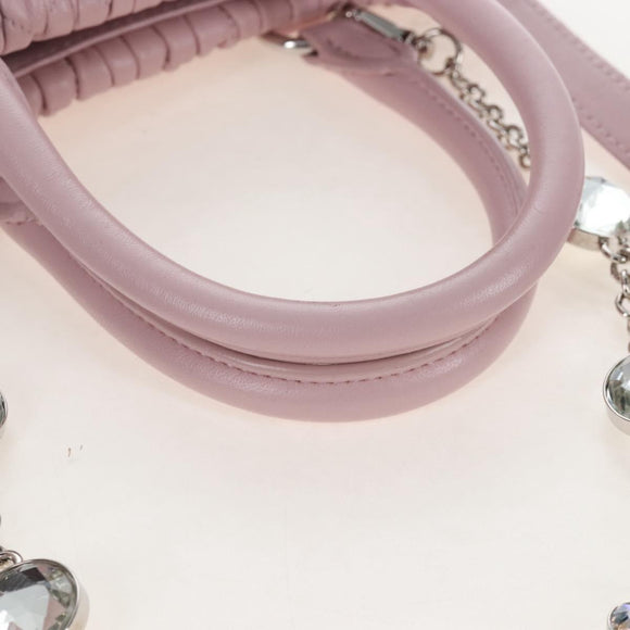 Miu Miu Matelasse Chain Shoulder Bag Leather 2way Pink Silver Auth 210611SAM