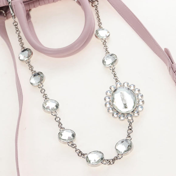 Miu Miu Matelasse Chain Shoulder Bag Leather 2way Pink Silver Auth 210611SAM