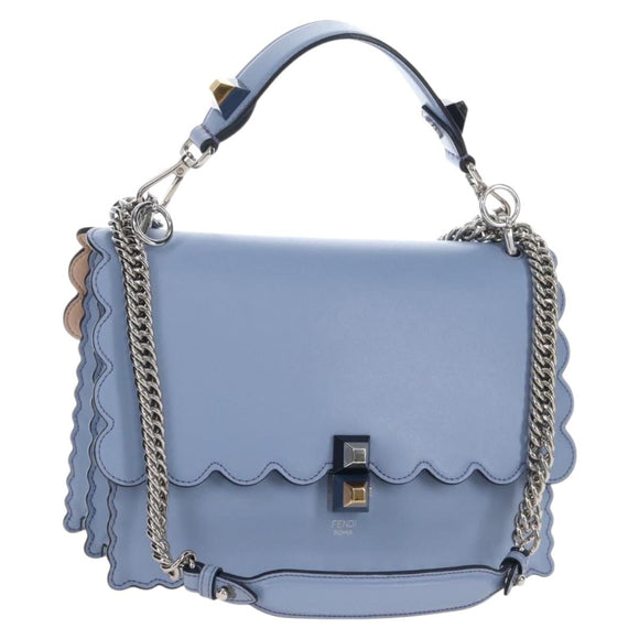 FENDI Canay Chain Bag Leather 2way Light Blue Silver 8BT283 Auth 210612M