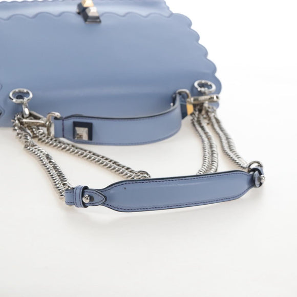 FENDI Canay Chain Bag Leather 2way Light Blue Silver 8BT283 Auth 210612M