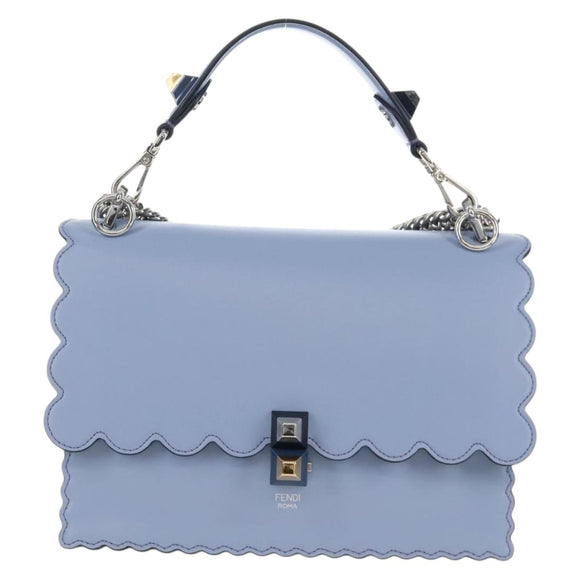 FENDI Canay Chain Bag Leather 2way Light Blue Silver 8BT283 Auth 210612M