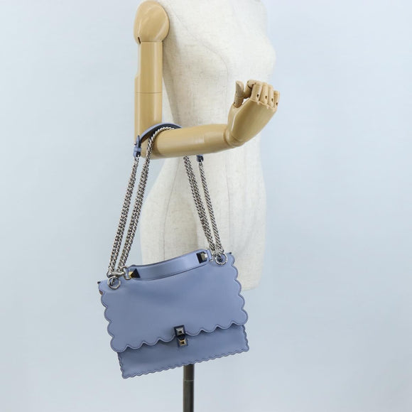 FENDI Canay Chain Bag Leather 2way Light Blue Silver 8BT283 Auth 210612M