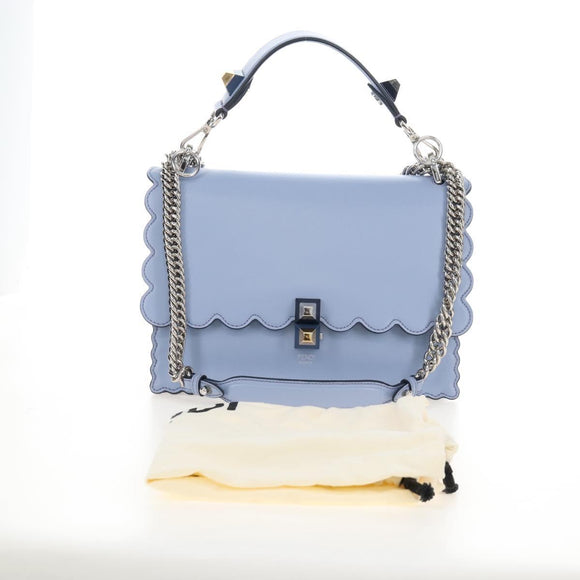 FENDI Canay Chain Bag Leather 2way Light Blue Silver 8BT283 Auth 210612M