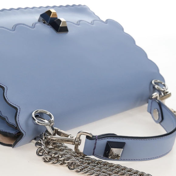 FENDI Canay Chain Bag Leather 2way Light Blue Silver 8BT283 Auth 210612M