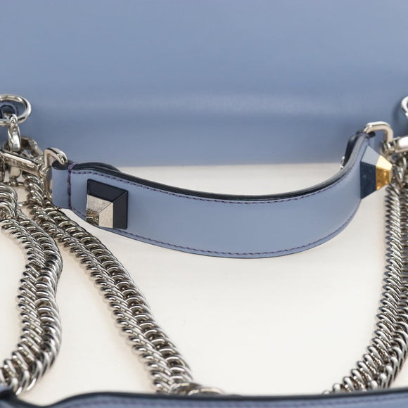 FENDI Canay Chain Bag Leather 2way Light Blue Silver 8BT283 Auth 210612M