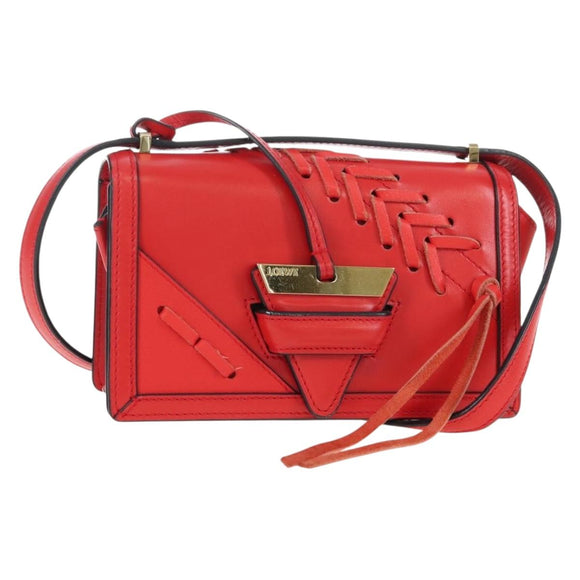LOEWE Barcelona Shoulder Bag Leather Red Gold Auth 210613V