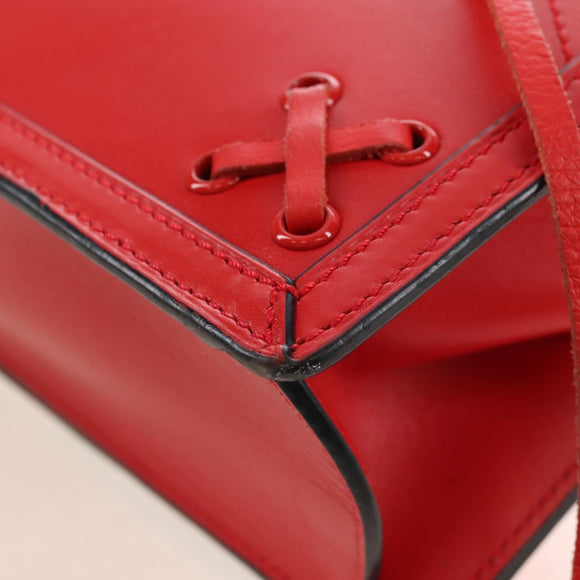 LOEWE Barcelona Shoulder Bag Leather Red Gold Auth 210613V