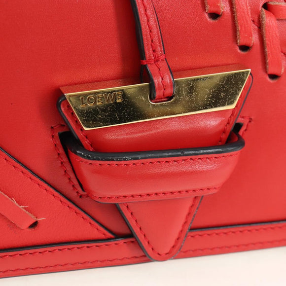 LOEWE Barcelona Shoulder Bag Leather Red Gold Auth 210613V