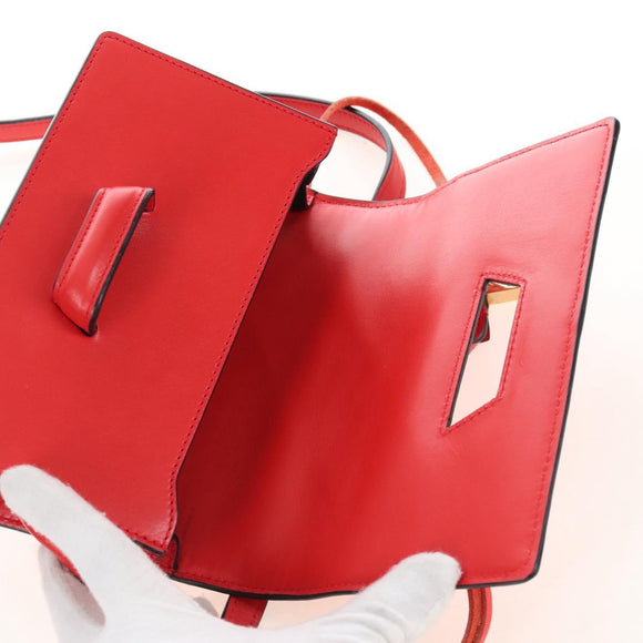 LOEWE Barcelona Shoulder Bag Leather Red Gold Auth 210613V