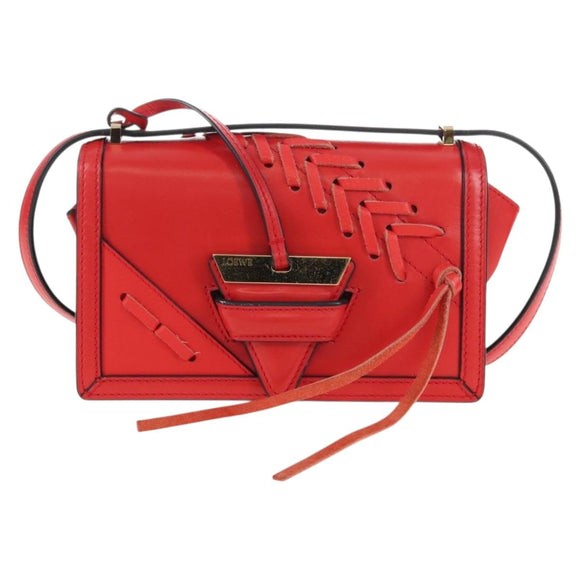 LOEWE Barcelona Shoulder Bag Leather Red Gold Auth 210613V