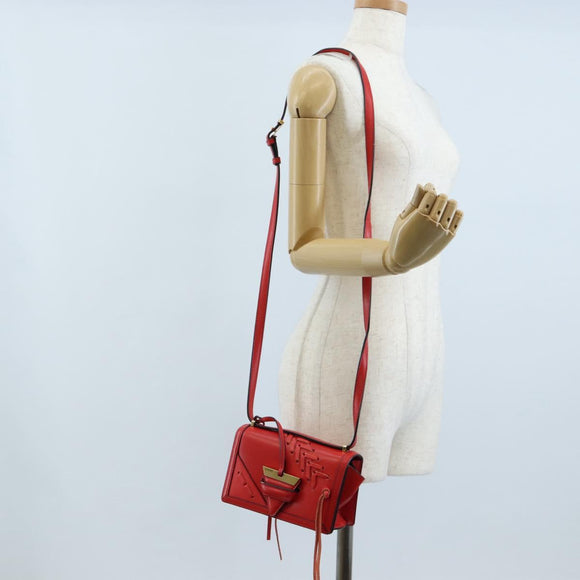 LOEWE Barcelona Shoulder Bag Leather Red Gold Auth 210613V