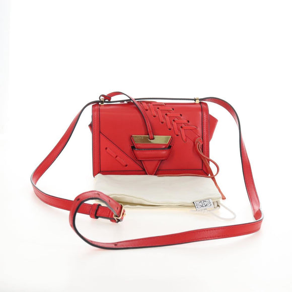 LOEWE Barcelona Shoulder Bag Leather Red Gold Auth 210613V