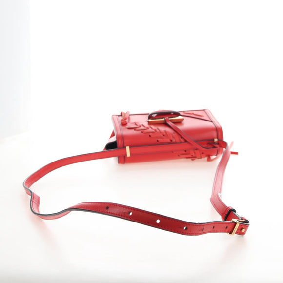 LOEWE Barcelona Shoulder Bag Leather Red Gold Auth 210613V