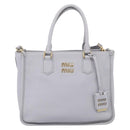 Miu Miu Hand Bag Vittero Dino Leather 2way Light Blue Gold Auth 210614M-2