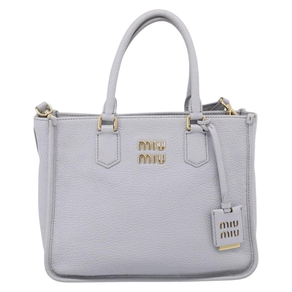 Miu Miu Hand Bag Vittero Dino Leather 2way Light Blue Gold Auth 210614M
