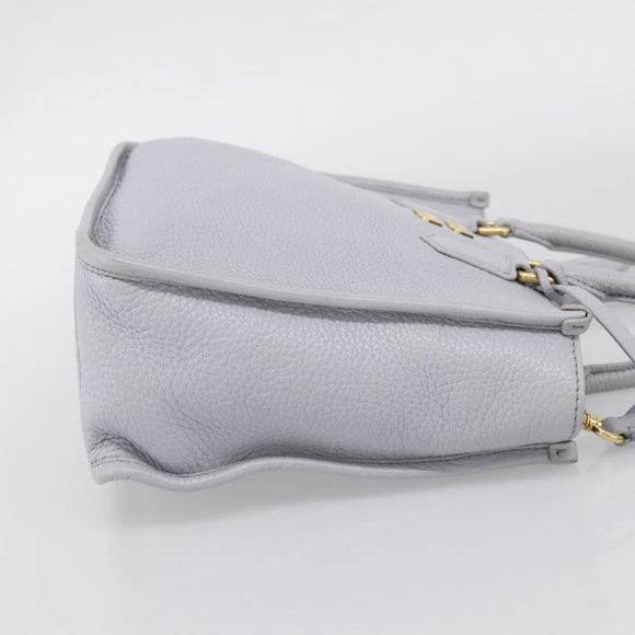 Miu Miu Hand Bag Vittero Dino Leather 2way Light Blue Gold Auth 210614M