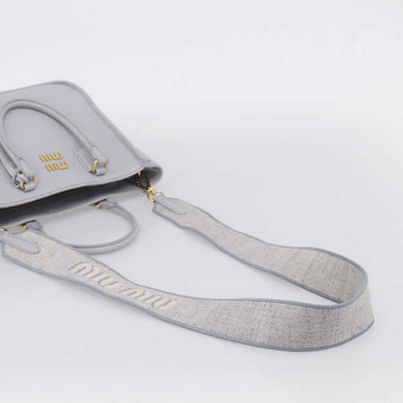 Miu Miu Hand Bag Vittero Dino Leather 2way Light Blue Gold Auth 210614M