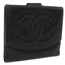 CHANEL COCO Mark Wallet Leather Black Gold CC Auth 210616-1