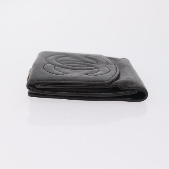 CHANEL COCO Mark Wallet Leather Black Gold CC Auth 210616