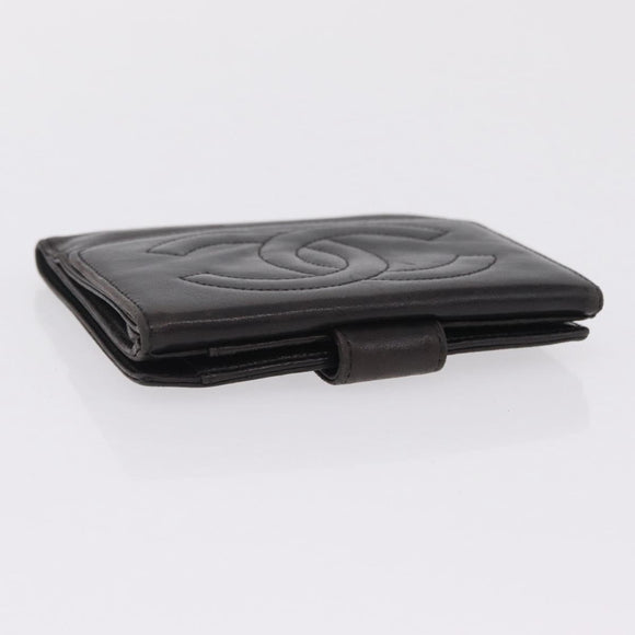 CHANEL COCO Mark Wallet Leather Black Gold CC Auth 210616
