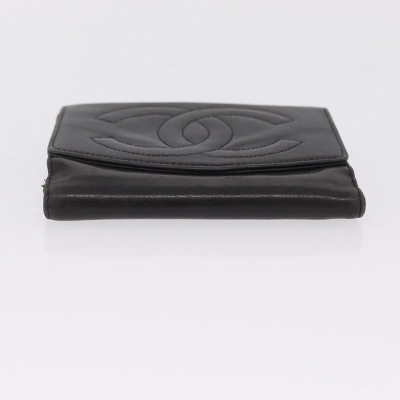 CHANEL COCO Mark Wallet Leather Black Gold CC Auth 210616