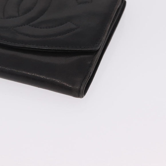 CHANEL COCO Mark Wallet Leather Black Gold CC Auth 210616