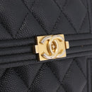 CHANEL Boy Chanel Matelasse Compact Wallet Caviar Skin Black CC Auth 210618M-12
