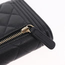 CHANEL Boy Chanel Matelasse Compact Wallet Caviar Skin Black CC Auth 210618M-18