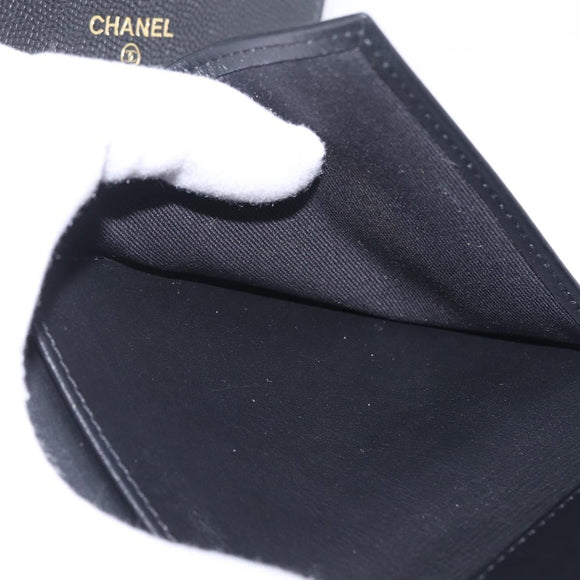 CHANEL Boy Chanel Matelasse Compact Wallet Caviar Skin Black CC Auth 210618M