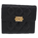 CHANEL Boy Chanel Matelasse Compact Wallet Caviar Skin Black CC Auth 210618M-2