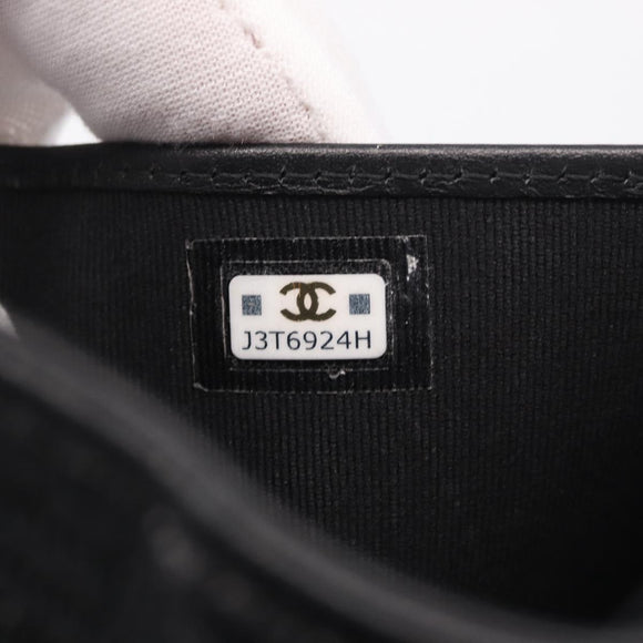 CHANEL Boy Chanel Matelasse Compact Wallet Caviar Skin Black CC Auth 210618M