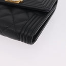 CHANEL Boy Chanel Matelasse Compact Wallet Caviar Skin Black CC Auth 210618M-9