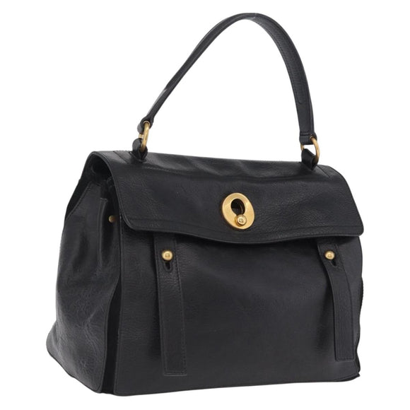 Saint Laurent Muse Two Hand Bag Leather Black Gold Auth 210627A