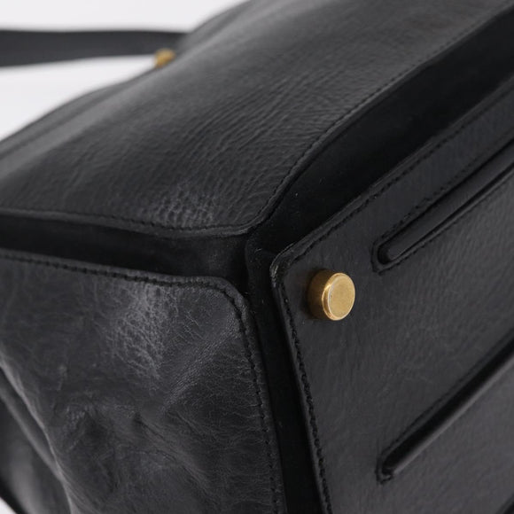 Saint Laurent Muse Two Hand Bag Leather Black Gold Auth 210627A
