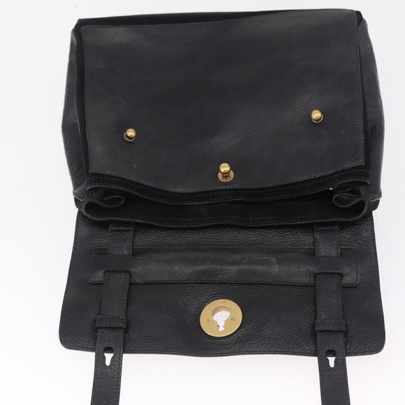Saint Laurent Muse Two Hand Bag Leather Black Gold Auth 210627A