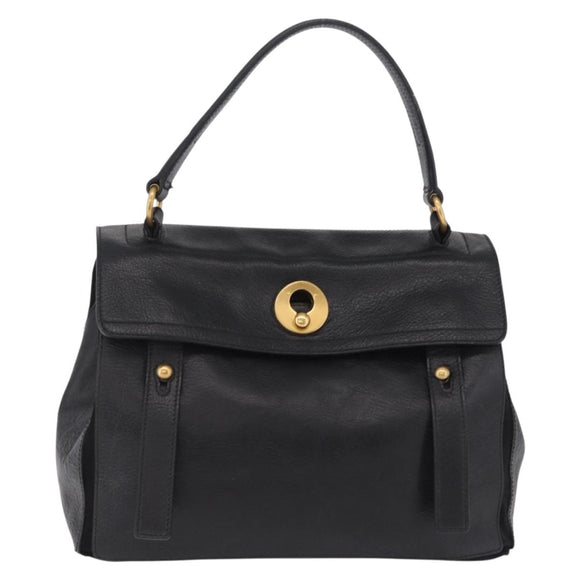 Saint Laurent Muse Two Hand Bag Leather Black Gold Auth 210627A