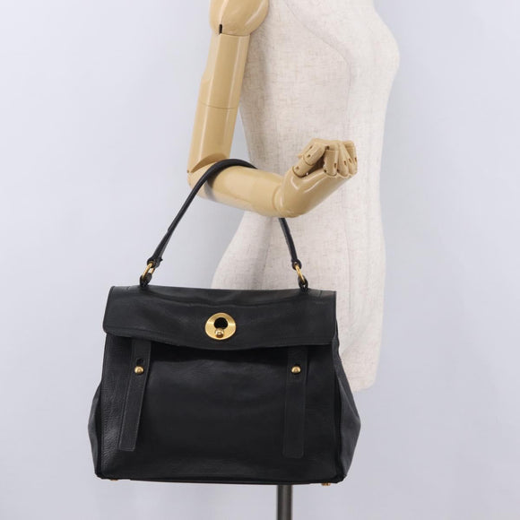 Saint Laurent Muse Two Hand Bag Leather Black Gold Auth 210627A